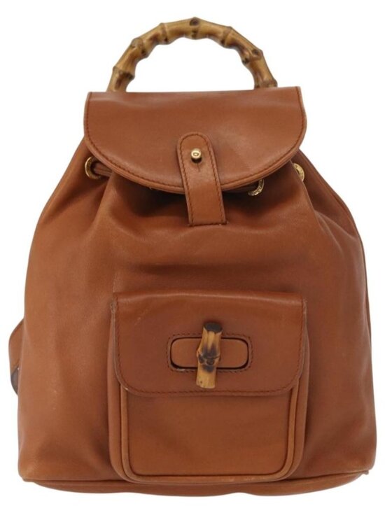 GUCCI Bamboo Backpack Leather Brown Gold 003 1956 0030 Auth 153732 main image 16